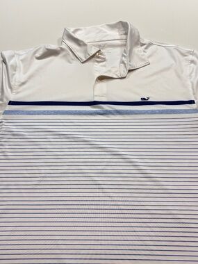 Mens White and Blue Stripe Vineyard Vines Performance Polo Size Large